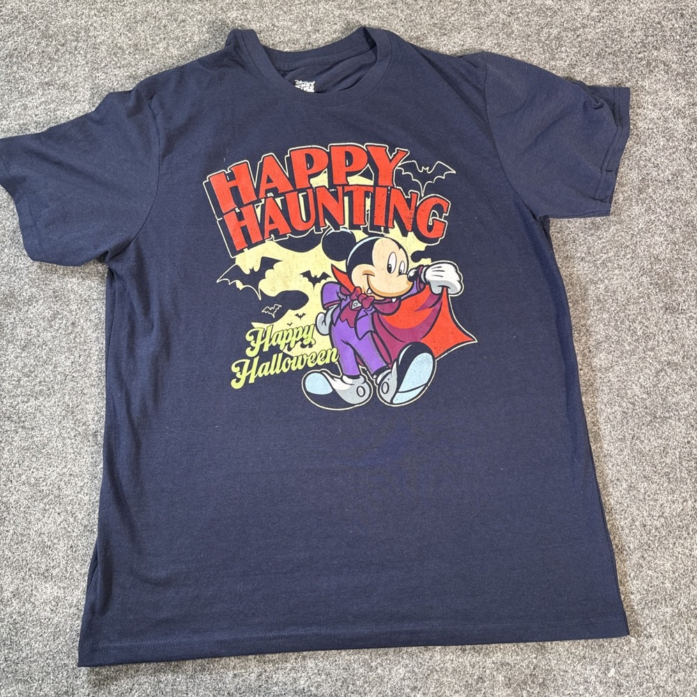 Disney Mickey Mouse Happy Haunting Mens Halloween Throwback T-Shirt XL